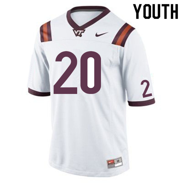 Youth #20 Ny'Quee Hawkins Virginia Tech Hokies College Football Jerseys Sale-White - Click Image to Close